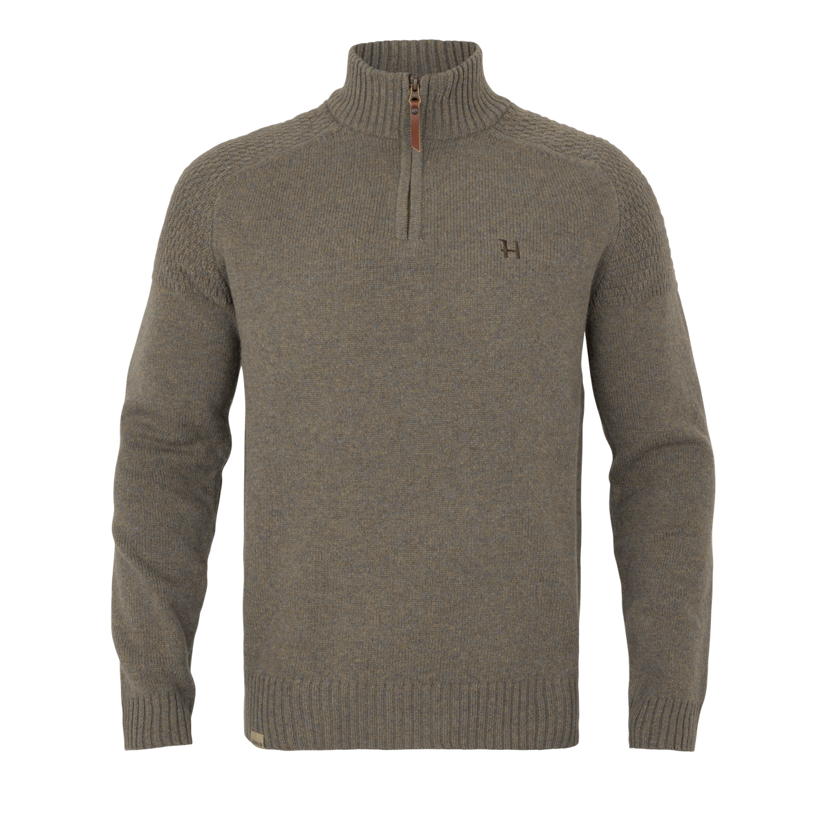 Vincent merino pullover med halv lynlås Dark sand