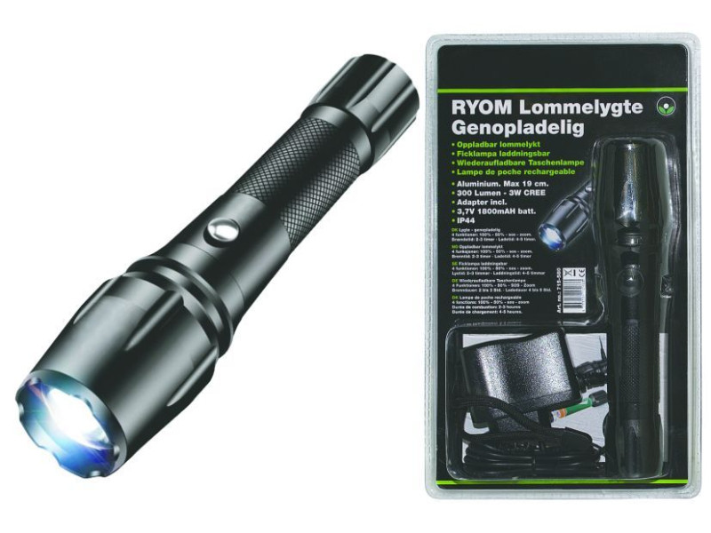 Ryom Lommelygte Genopl. 300 lumen
