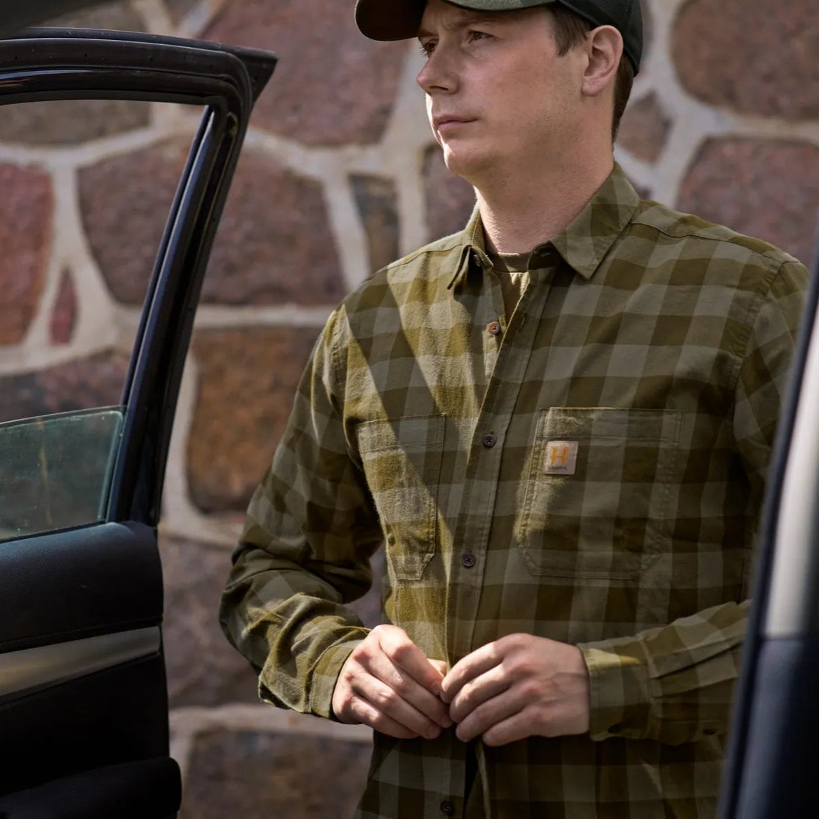 Härkila skandinavisk L/S-skjorte Dark olivecheck