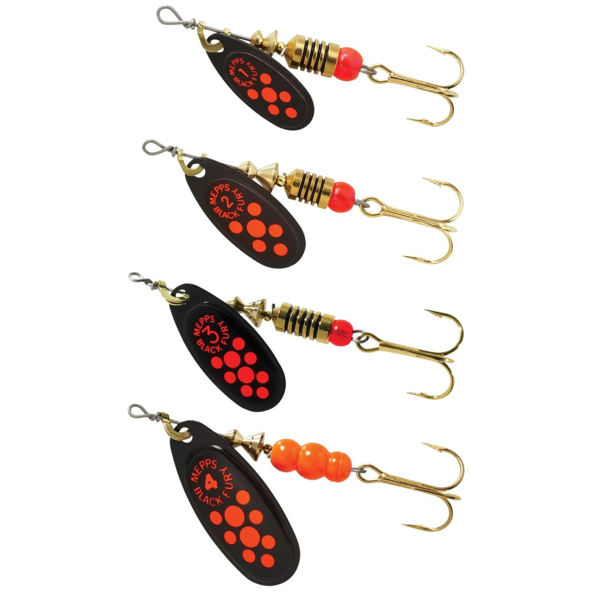 Mepps Black Fury Black Orange Dots
